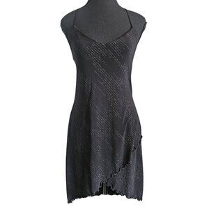Women's Black Spaghetti Strap Asymmetrical Party Dress